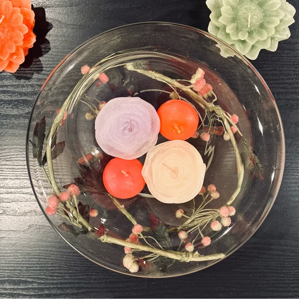 Decorative Floating Candle/Clear Glass Centerpiece Bowl & 6 Floating Candles